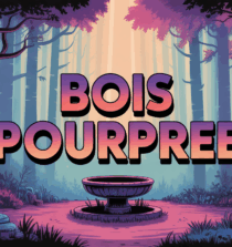 Foret pourpre avec fontaine retro et lumiere pixel