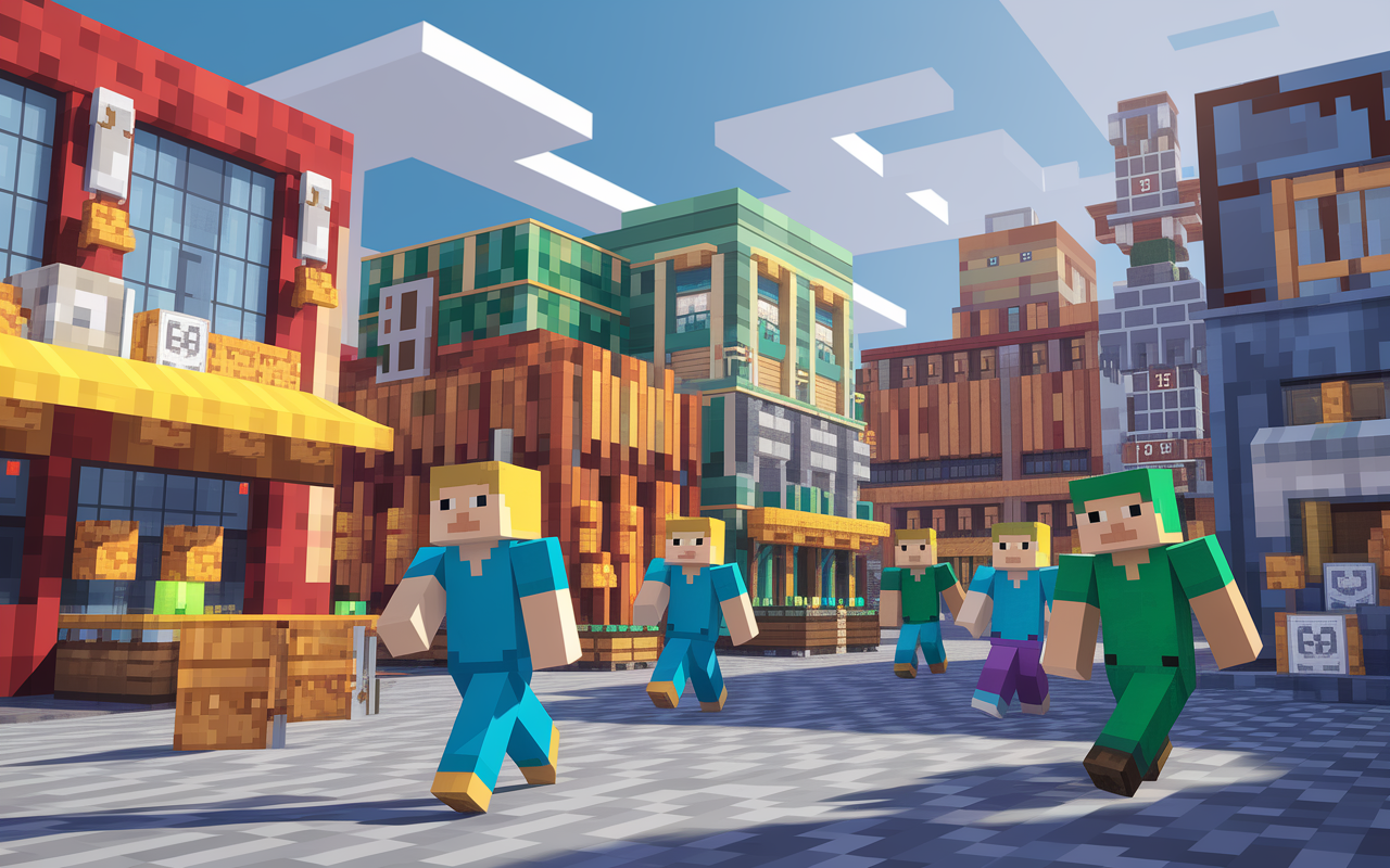 scène centre ville semi rp minecraft joueurs