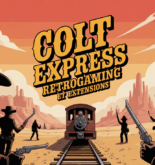 Scène western animée de Colt Express avec bandits et train