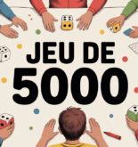 famille joue au jeu de 5000 sur table de jeu