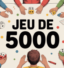 famille joue au jeu de 5000 sur table de jeu