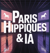 Scène de paris hippiques numériques avec IA et écrans lumineux