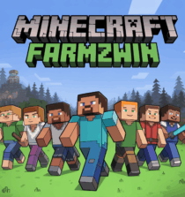Scène serveur Minecraft Farm2Win avec joueurs et constructions vanilla