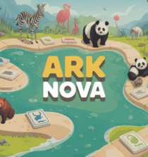 Vue sur plateau Ark Nova, gestion zoo avec animaux et cartes