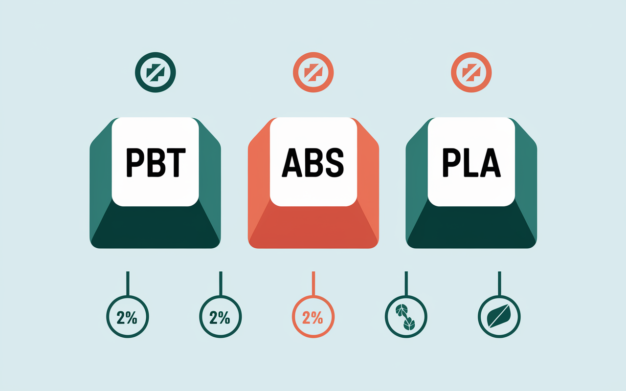 Keycaps AZERTY PBT ABS PLA vue comparaison brillance et éco