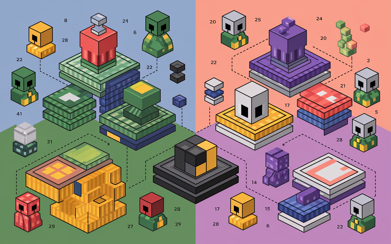 Comparatif visuel Serveur Practice Minecraft 2024, chiffres, modes PvP Bedwars Sumo