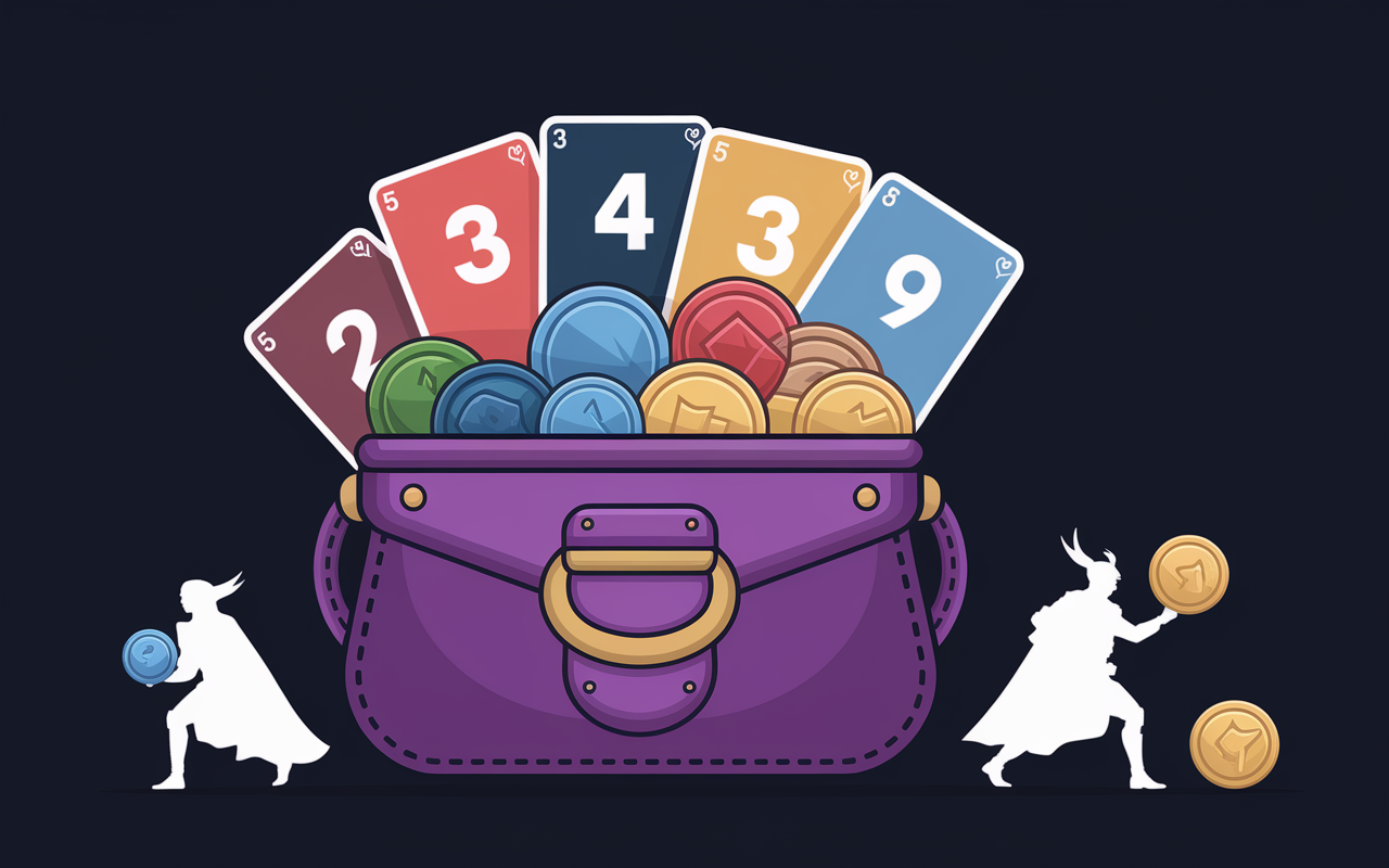 Sac loot progression héros Dice Throne Adventures jetons cartes