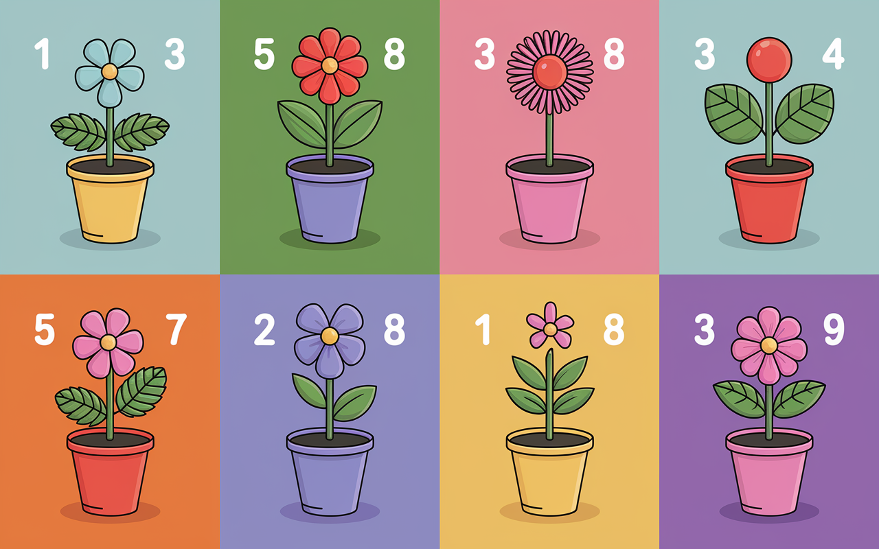 Illustration six nains de jardin avec talents, tableau coloré, style cartoon