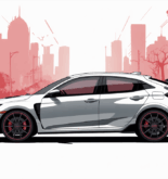 Honda Civic Type R FK2 grise et rouge aileron fond urbain dessin