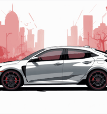 Honda Civic Type R FK2 grise et rouge aileron fond urbain dessin