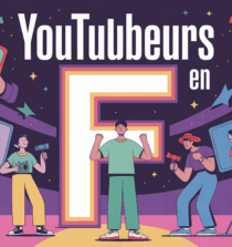 groupe personnages stylisé devant lettre f lumineuse youtubeurs