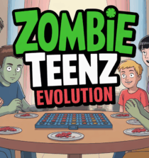 Famille joue à Zombie Teenz Evolution jeu de société zombies cartoon