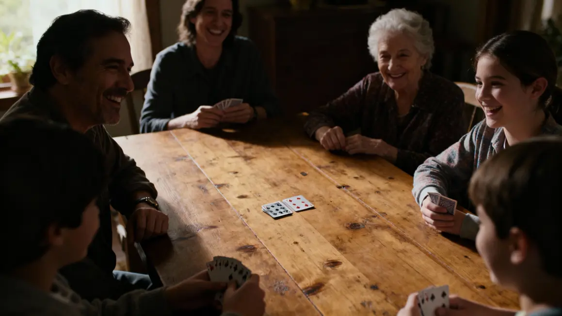 Groupe familial joue au pouilleux avec jeu 32 cartes