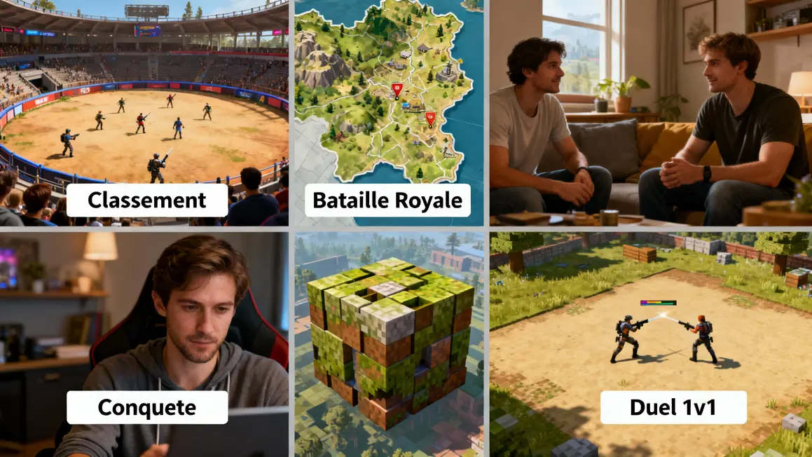 Tableaux modes PvP serveur Minecraft arène bataille conquête duel
