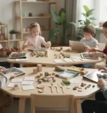 Enfants et adultes jouent jeux de classement en classe