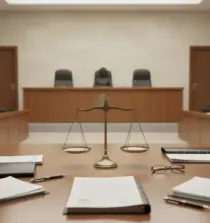 Salle audience avec juges et jurés, justice en France