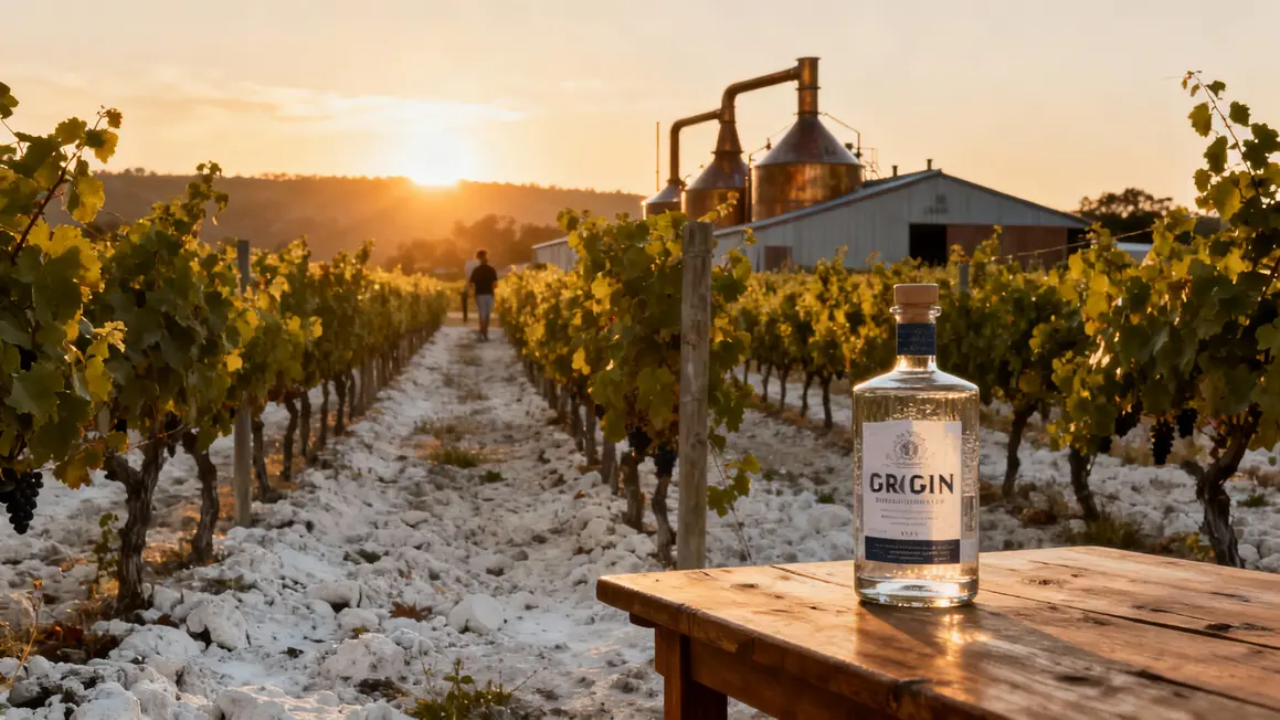 Vignoble Cognac bouteille gin G'Vine sur table